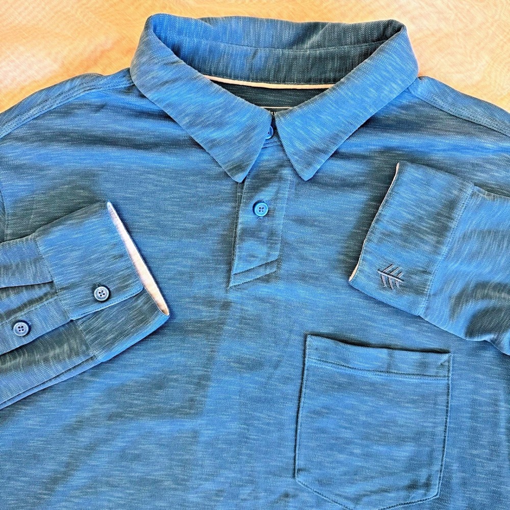 Coolibar Baja Long Sleeve Golf Pocket Polo Mens XL Blue UPF‎ 50+ Sun Protection